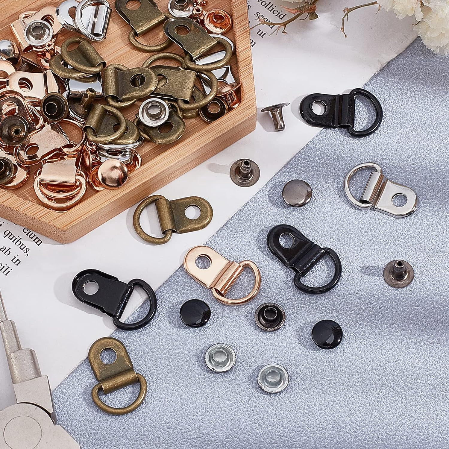 Shoelace Hook Metal Boot Lace Hooks Eyelet Repair Kit Mounting Clips Fittings D‑Ring Eyelet Buckles with Rivets for Hiking Boots Repair Leather Boot Shoes