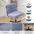 thumbnail image 6 of Home Office Armless Swivel Chair, Criss Cross Legs No Wheels Velvet Wide Seat Woven Mid Back Aesthetic Chair for Living Room Bedroom Vanity Makeup Reading Computer Desk Task, Blue, 6 of 9