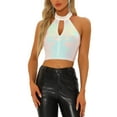 thumbnail image 1 of TOP CORTO CON LENTEJUELAS INSPIRADOR CHIC PARA MUJERES CON ESCOTE HALTER BRILLANTE METÁLICO TALLA XL BLANCO, 1 of 5