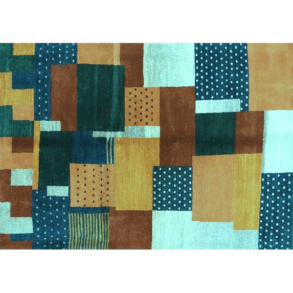 Ahgly Company Indoor Rectangle Abstract Light Blue Contemporary Area Rugs, 5' x 8'