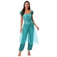 thumbnail image 2 of renvena Women's Arabian Princess Shiny Sequin Belly Dance Halloween with Tulle Jumpsuits Turquoise XL, 2 of 7