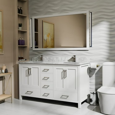 Lexora Home Jacques 60" Carrara Marble Top Double Vanity with Sinks in Dark Gray
