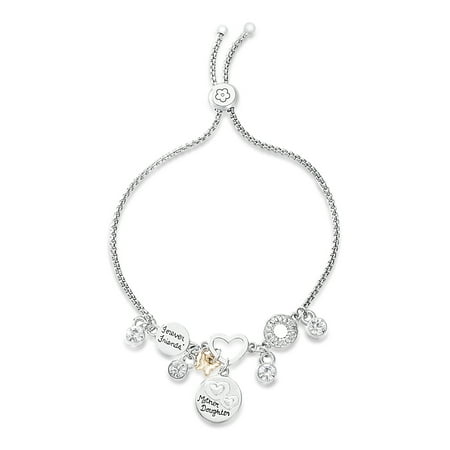 Lesa Michele Women's White Crystal Heart and Butterfly Charm 