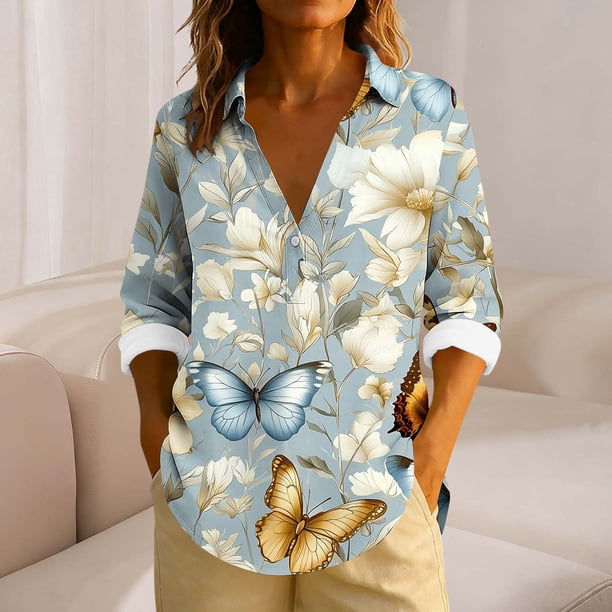 Xuyuer Womens Button Down Shirts Long Sleeve Linen Tops Casual Collared Blouses Loose Fit