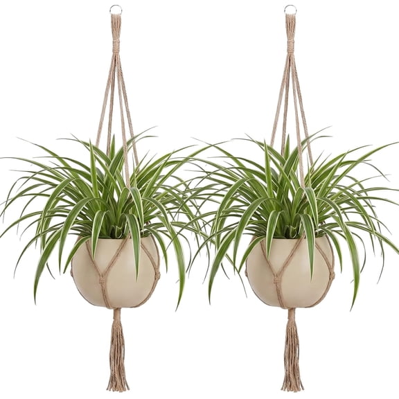 2 Pack Large Macrame Plant Hanger Rope to Hang Flower Pot Plant Holder for Indoor Outdoor Decorations, 4 Legs (Linen Color)