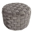 thumbnail image 2 of Round Pouf Foot Stool Ottoman, Modern Velvet Foot Rest for Couch, Upholstered Braided Ottoman for Living Room, Bedroom, Grey, 2 of 6