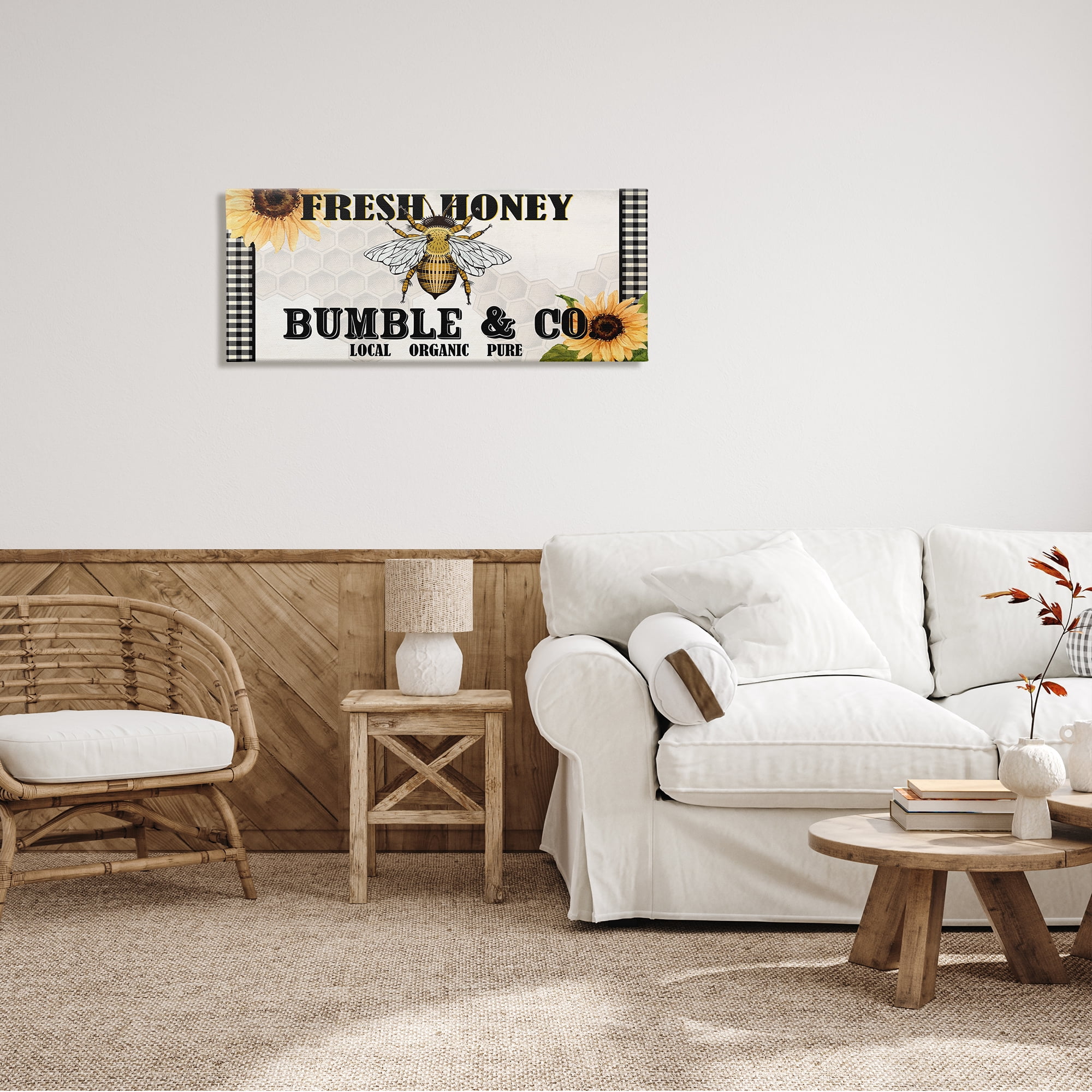 Stupell Industries Fresh Honey Bumble & Co. Advertisement Sunflowers Bee, 40 x 17,Design by Kim Allen