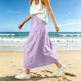 thumbnail image 5 of Miluxas Women's Cotton Linen Maxi Skirt Elastic Waist Drawstring A Line Casual Long Skirt with Pockets Loose Flowy Linen Skirt for Summer Daily Wear Purple, 5 of 8