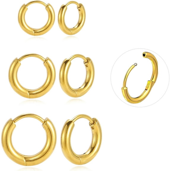 Titanium Hoop Earrings, Hinged Huggie Hoop Earrings for Lobe Cartilage 8mm/10mm/12mm Hypoallergenic Lightweight Huggie Hoops Earring with 14K Gold Plated Earrings for Women Men