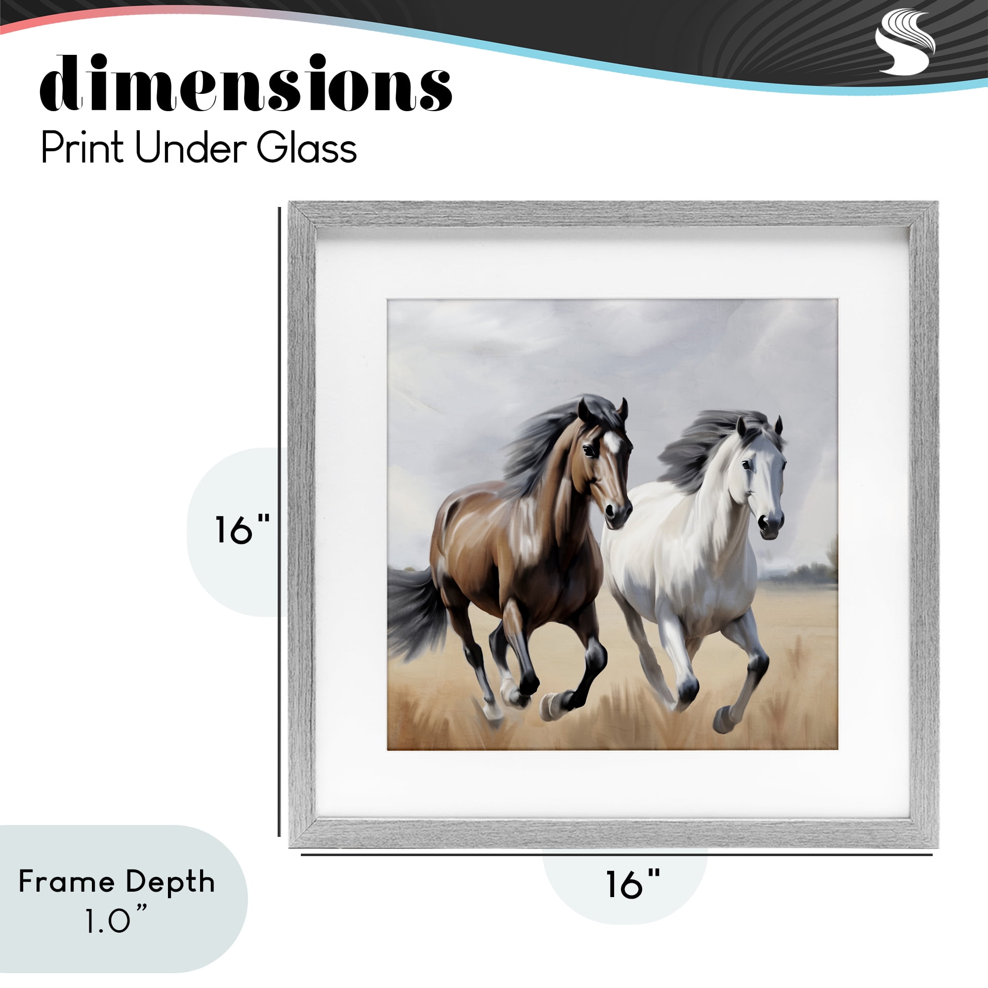 Stupell Industries Wild Run Twin Horses Gray Framed Print Under Glass, design by Kim Allen