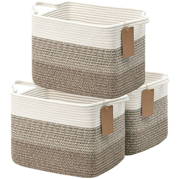 Goodpick Organizing Baskets, 13 x 10 x 9 Inches, Woven Storage Baskets for Shelves, Baby Gift Basket for Nursery, Small Decorative Laundry Basket 3 P