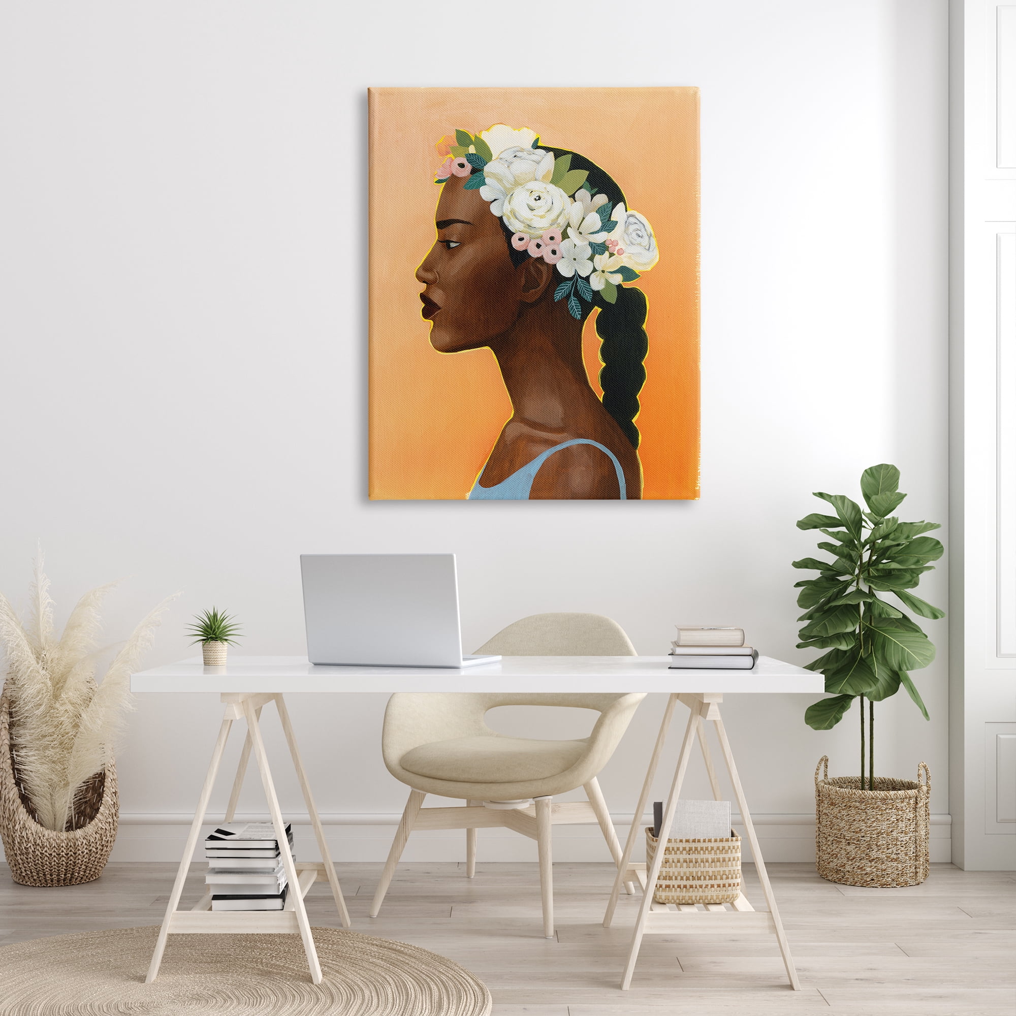 Stupell Industries Woman Wearing Rose Floral Crown Strong Portrait, 36 x 48, Designed by Grace Popp
