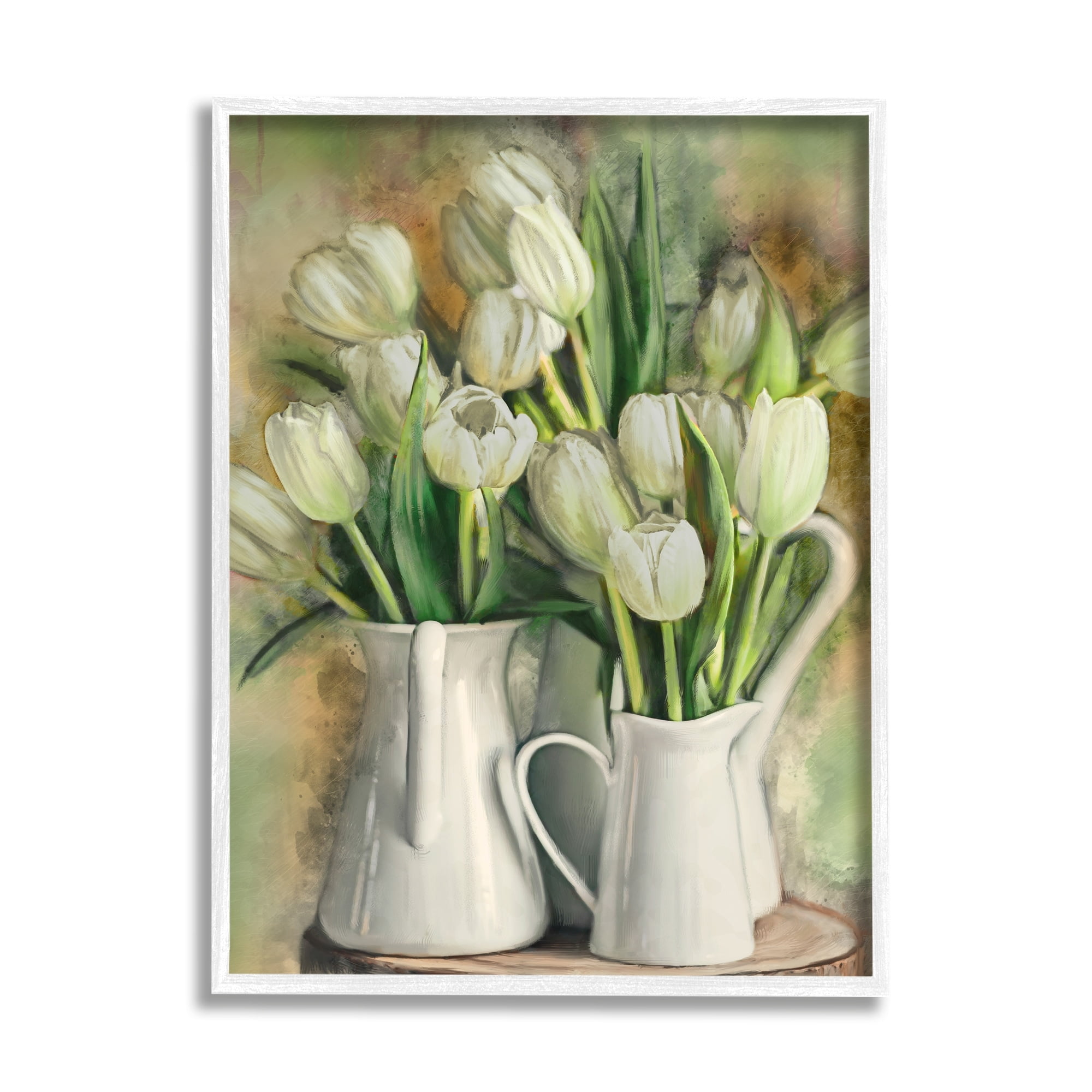 Stupell Industries White Tulips in Charming Country Pitchers, 16 x 20,Design by Ziwei Li