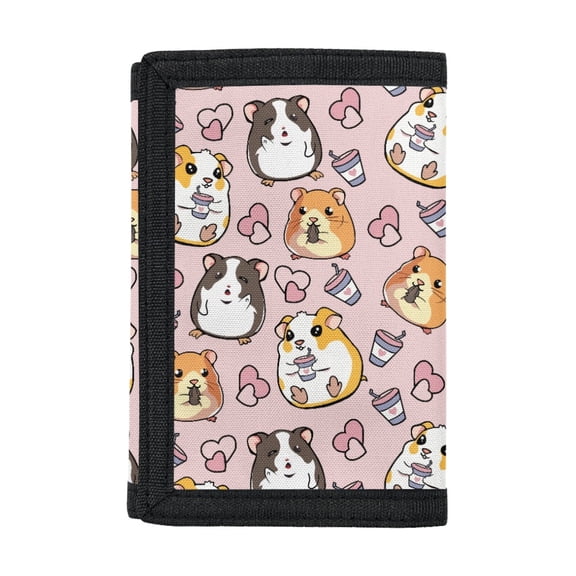 Chririnla Cute Hamster Hearts Pattern Trifold Card Wallet for Travel, Polyester Children's Wallet with Portable Foldable Trifold Coin Wallet