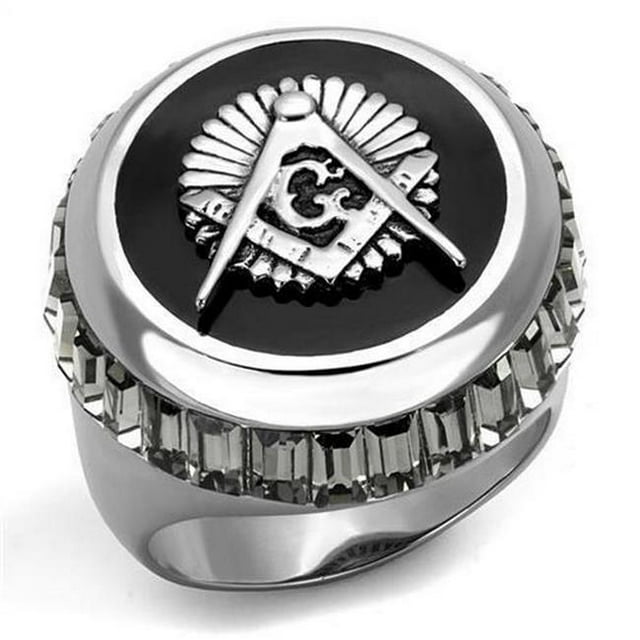 High Polished No Plating Stainless Steel Ring with Top Grade Crystal, Jet - Size 11