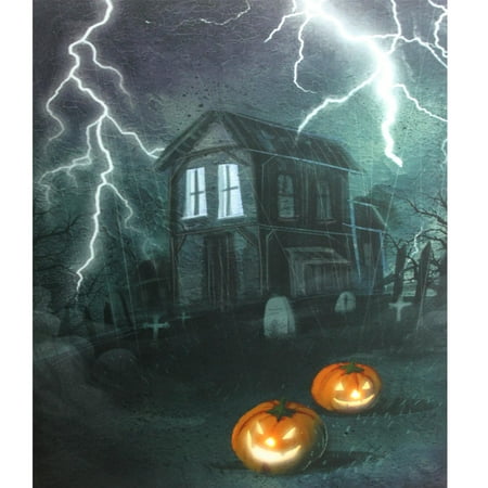 Led Halloween Wall Art LED Lighted Halloween Haunted House with Jack-O'-Lanterns Canvas Wall Art 23.5