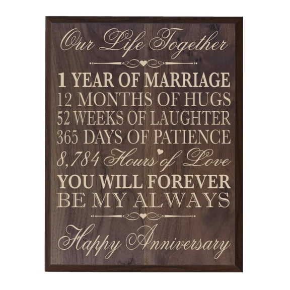 1st Wedding Anniversary Wall Plaque - Our Life Together - 12x15 (Grand Walnut)