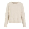 thumbnail image 4 of zaveiop Women's Clearance Oversized Cable Knit Crewneck Sweaters Ribbed Knit Loose Crewneck Cable Sweater Jumper Tops (Khaki, XXL), 4 of 8