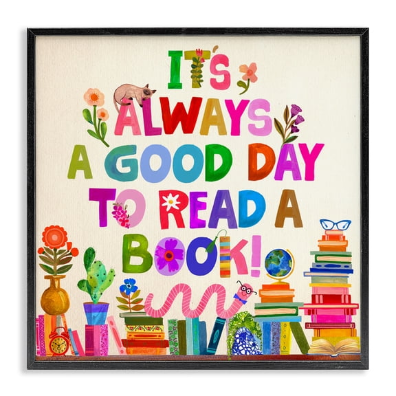Stupell Industries Modern Good Day To Read A Book Black Framed Giclee Art, 12 x 12, by Katherine Herrell Studio