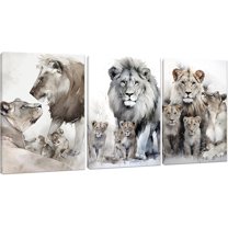 Modern 3 Piece Wild Animal Lion Canvas Paintings Lion Family Portrait Pictures Wall Decor Artwork Living Room Bedroom Home Office Decorations Unframed