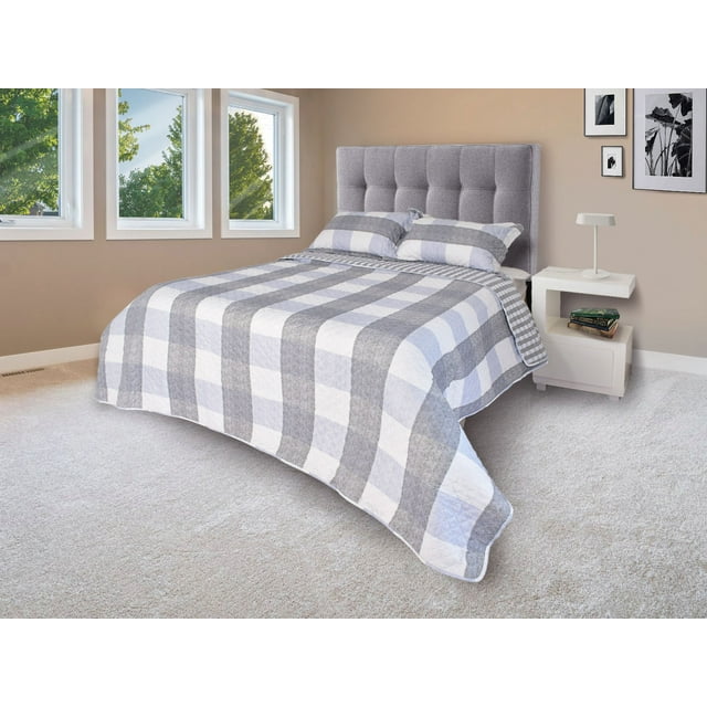 Colcha Squares Gris Doble Vista Queen Size Dormireal