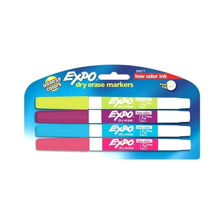 EXPO Low Odor Dry Erase Markers, Fine Tip, Intense Colors, 4 Pack