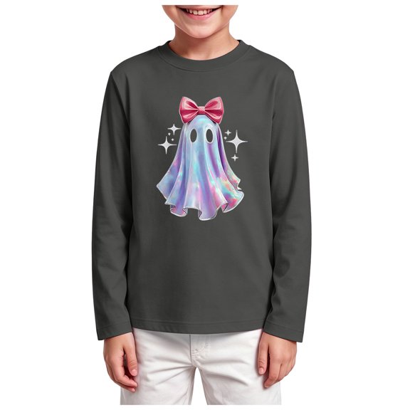 eczipvz Long Sleeve T Shirt Boys Long Sleeve Crew Neck T-Shirt with Chest Print Soft Cotton Grey 5-6 Years