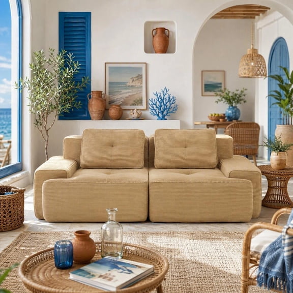 Jivora 82" L-Shaped Modular Sectional Sofa, Corduroy Cloud Couch Deep Seat Living Room Couch
