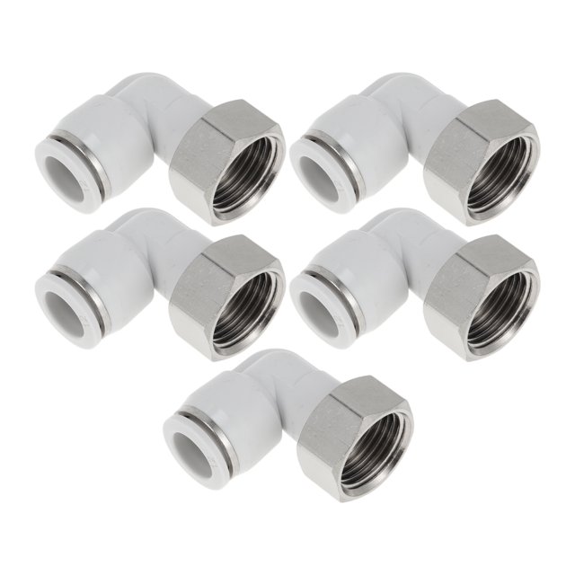 Conectores de aire de empuje a conectar Unique Bargains 1/2" con conector hembra de 90 grados de plástico y metal 1/2" BSPT 5 piezas tono blanco plateado