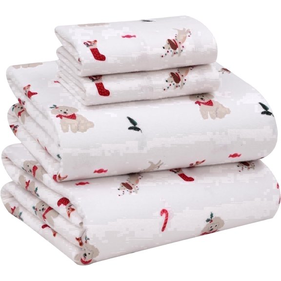 RUVANTI Flannel Sheets Full Size - 100% Cotton Double Brushed Bed Sheets Set, Deep Pockets 16 Inches, All Seasons Breathable & Extra Soft Full Sheets, Warm & Cozy, 4 Piece, Catch Me If You Can