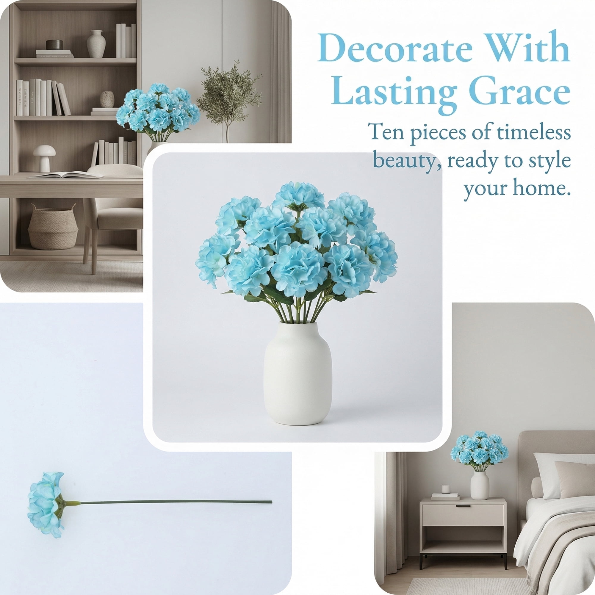 Unique Bargains Artificial Chrysanthemum Silk Mums Bouquets Light Blue 7.1inch
