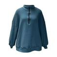 thumbnail image 4 of ManxiVoo Women's Half Zip Pullover Sweatshirt Oversized Soft Fuzzy Sweater with Pockets Cozy Winter Wear XL Size Blue, 4 of 5