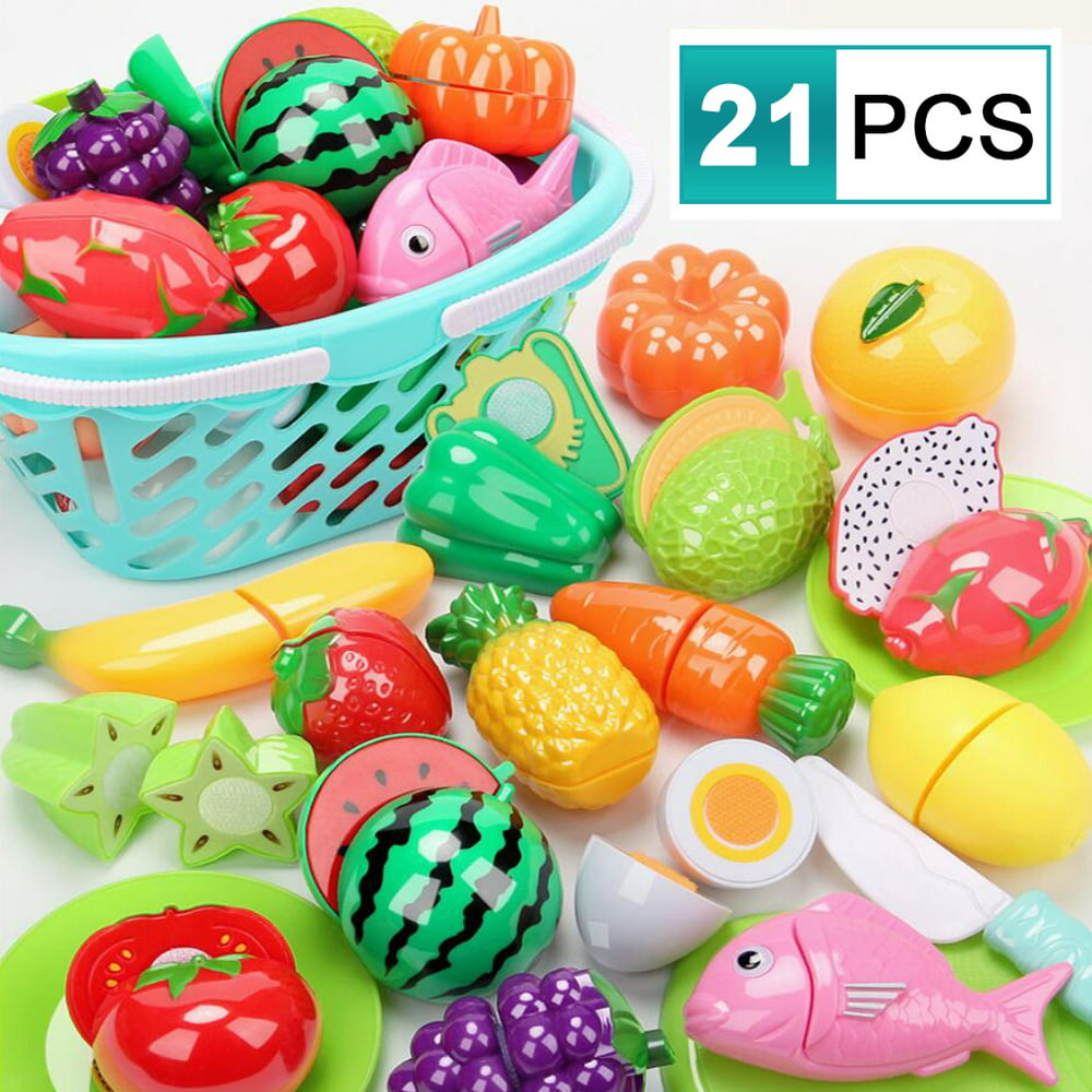 Play Food Set 21Pcs,Play Kitchen Accessories Toy Food for Kids,Play Kitchen for Toddlers