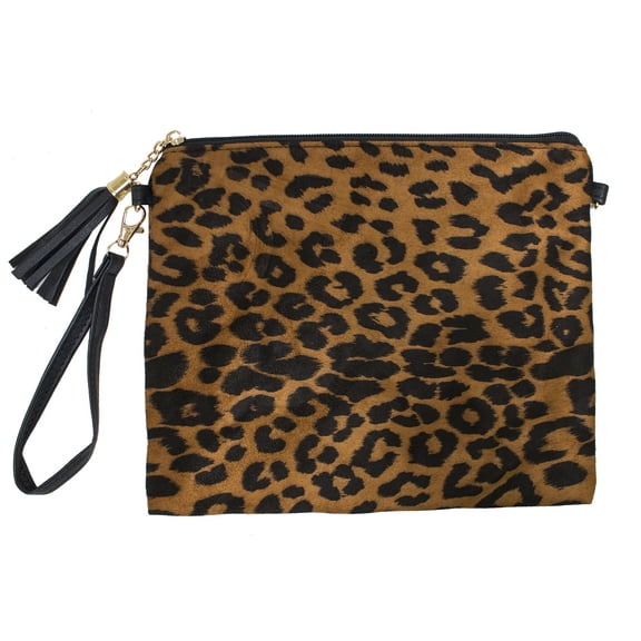 StylesILove Women Stylish Crossbody Clutch Pouch Cosmetic Bag Card Holder Multi-use Bag with Adjustable Shoulder Strap and Wrist Strap (Taupe Leopard)