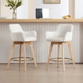 thumbnail image 3 of 26'' Swivel Bar Stools Set of 2, Counter Height Bar Chairs with Curved Back, Upholstered Sherpa Counter Stool with Wood Legs for Kitchen Island, White, 3 of 9