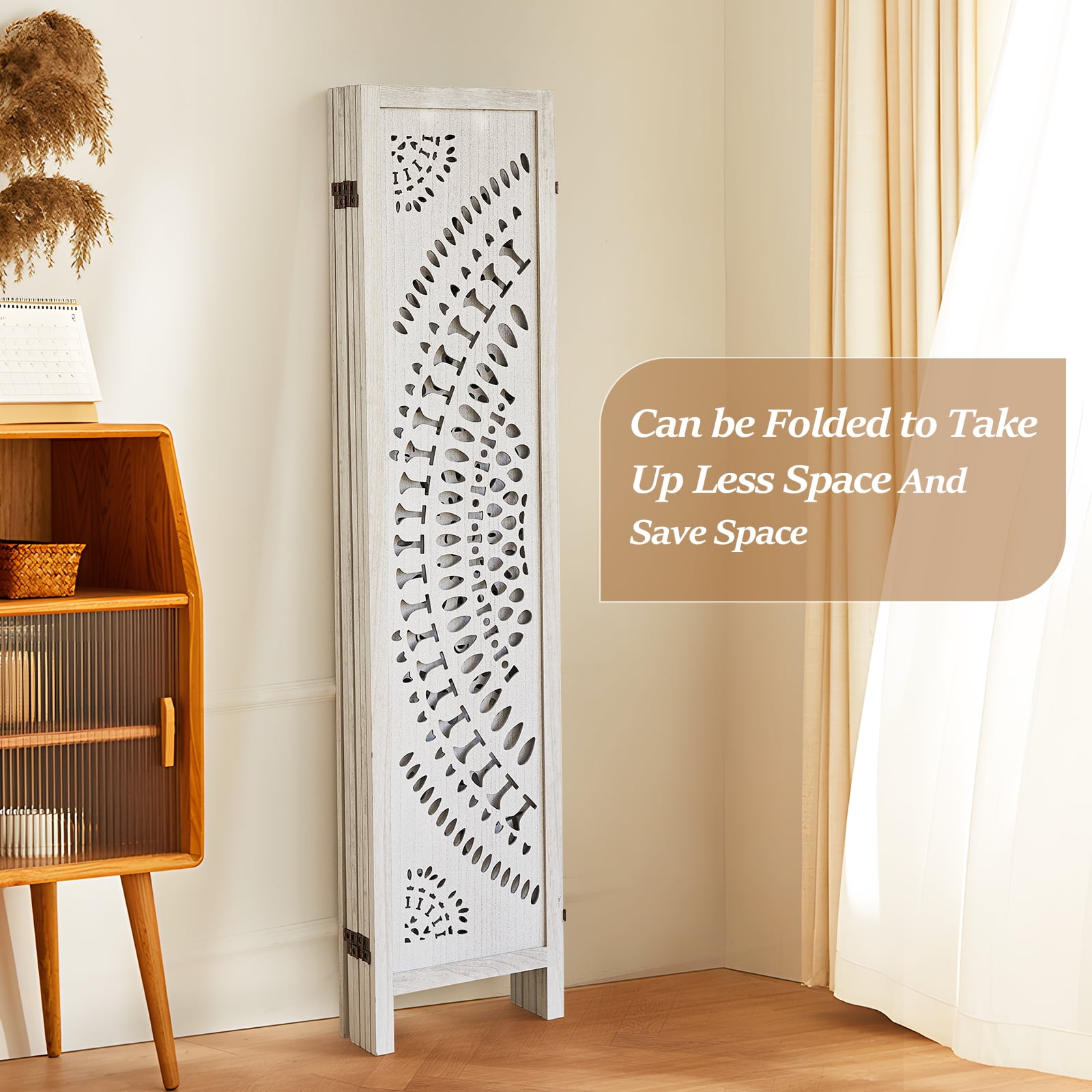 Aletheiawu 6 Panel Wood Carved Boho Room Dividers and Folding Screens, Freestanding Partition Wall Dividers for Home Bedroom Office, White
