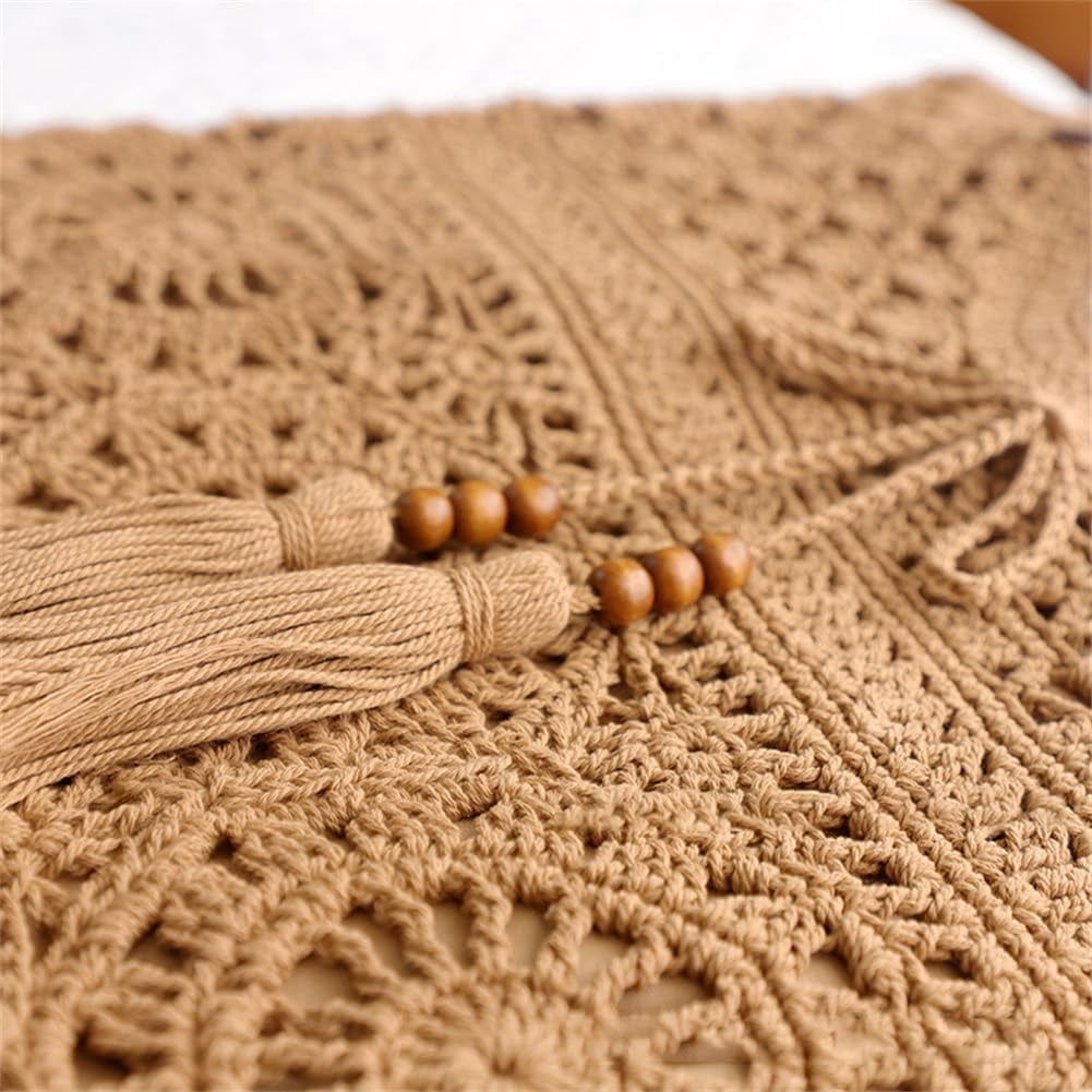 Boho Crochet Summer Handbag Handmade Cotton Rope Knit Shoulder Bags for Women Bohemia Tote for Travel Straw Hobo Bag