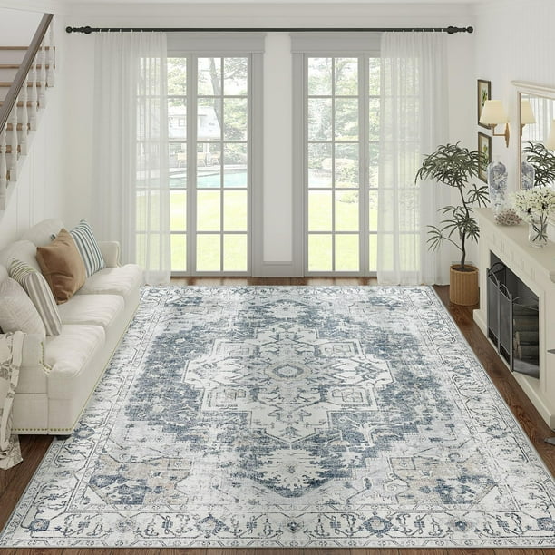 Alfombra Area Jinchan, lavable, vintage, 240 x 300 cm, chenilla gris