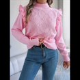 thumbnail image 4 of Suéteres de Mujer, Suéter de Cuello Redondo con Volantes, Larga, Color Liso, Holgados, para Invierno 2025. Rosa L, 4 of 9
