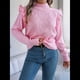 thumbnail image 4 of Suéteres de Mujer, Suéter de Cuello Redondo con Volantes, Larga, Color Liso, Holgados, para Invierno 2025. Rosa L, 4 of 9