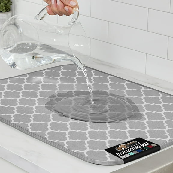 GORILLA GRIP Dish Drying Mat Thick Absorbent Microfiber Mat for Under Dryer Rack 18x3 In Quatrefoil