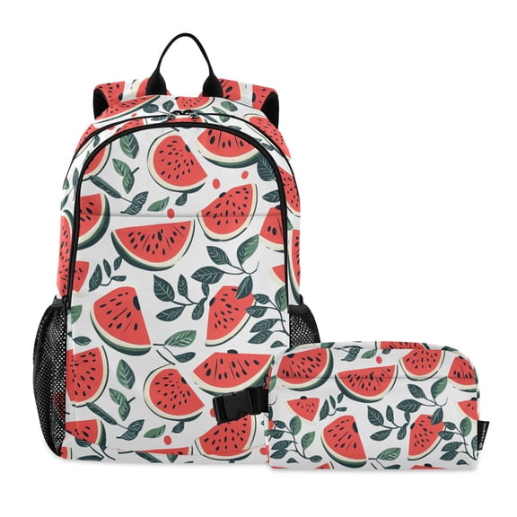 ALAZA Watermelon Leaves School Backpack Lunch Box Set Student Bookbag