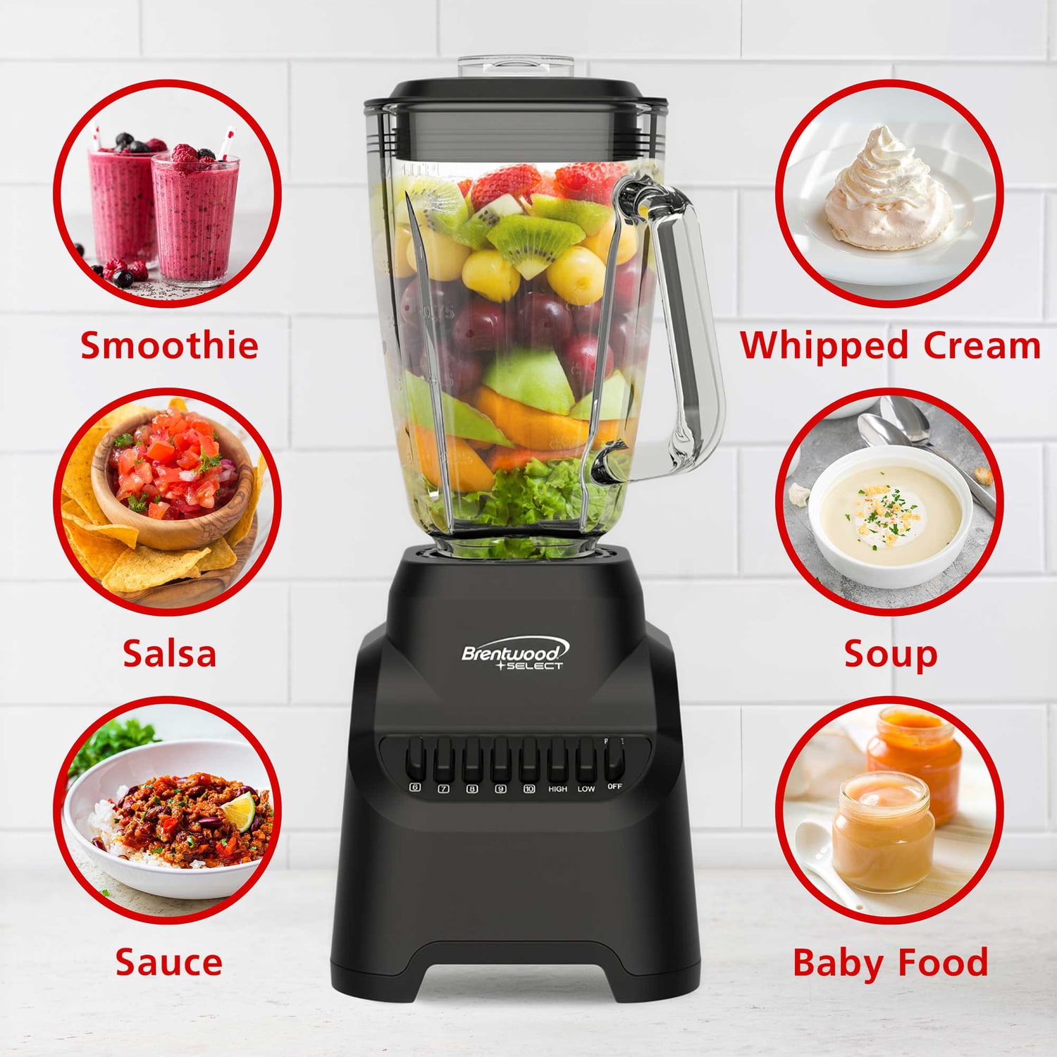 Brentwood Select 5.3-Cup 500-Watt 10-Speed Countertop Blender with Pulse Button, JBS-500BK