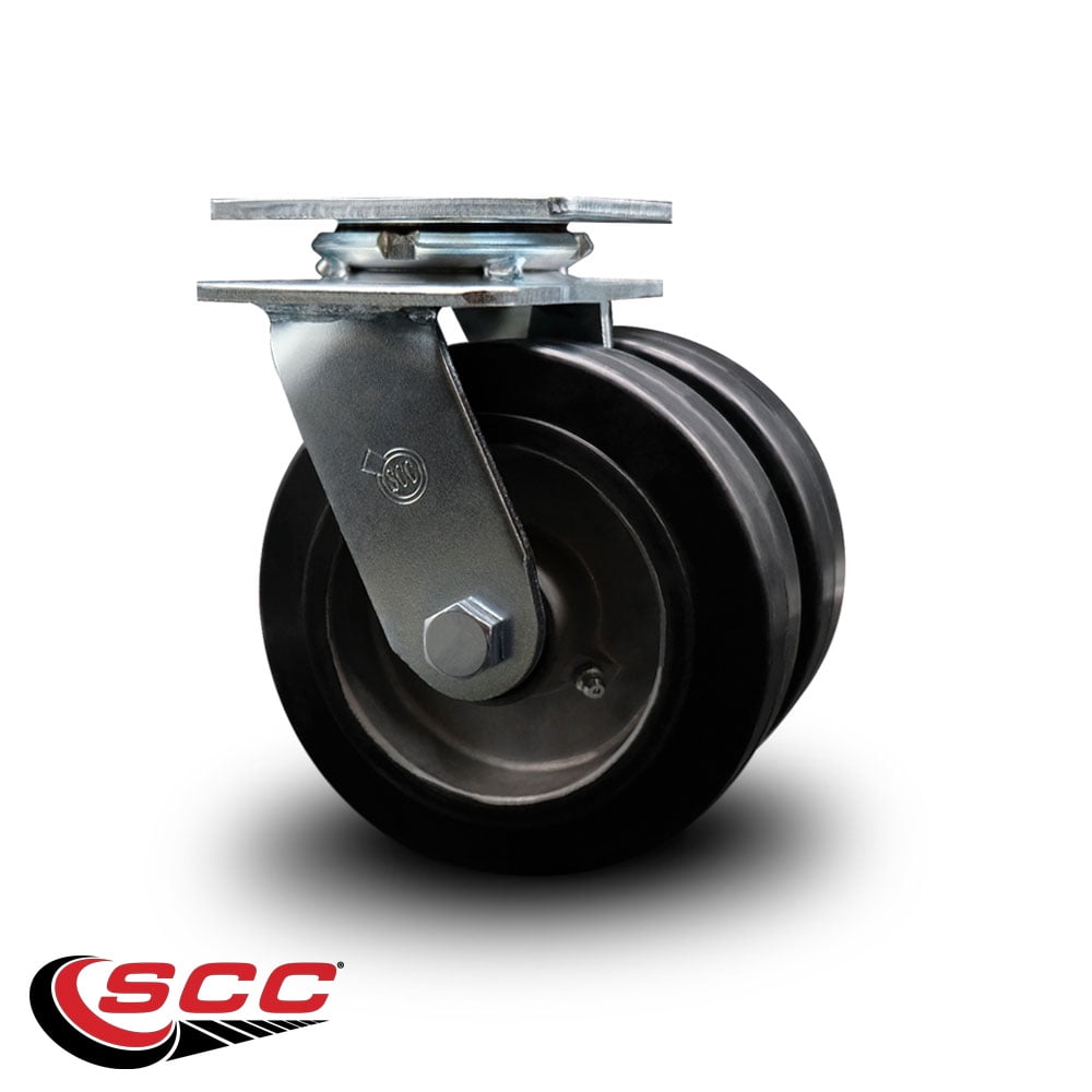 6 Inch Dual Rubber on Aluminum Wheels Swivel Caster with Roller Bearing SCC