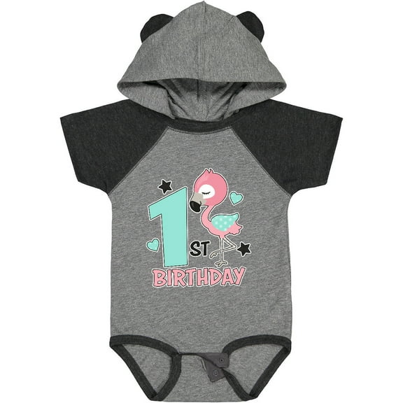 Inktastic 1st Birthday with Flamingo Stars and Hearts Girls Baby Bodysuit