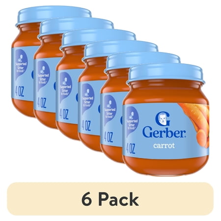 (6 pack) Gerber 1st Foods Natural for Baby Baby Food, Carrot, 4 oz Jar
