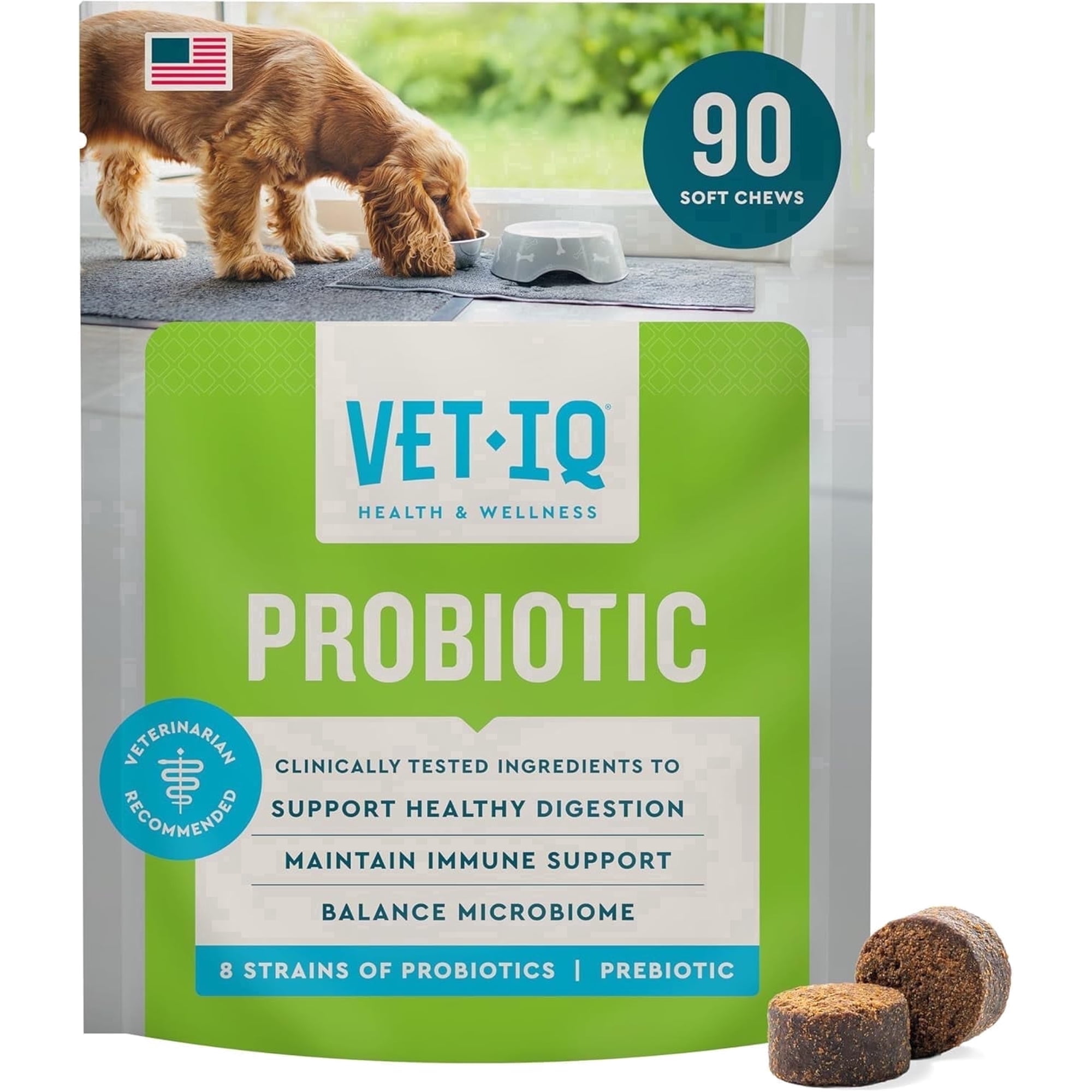 VetIQ Probiotic Supplement for Dogs, Hickory Smoke Flavored Soft Chew 90 Count