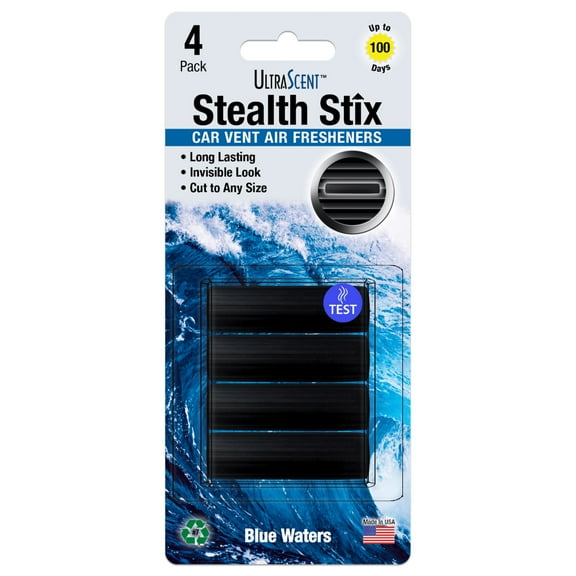 UltraScent Car Vent Clips Air Freshener Stealth Stix Car Vent Clips that Slip on Vent Blade, 1-Pack/4-Stix (Blue Waters)