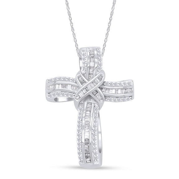 AFFY Infinity Cross Pendant Necklace, 1.00 Carat Lab Grown Diamond Religious Jewelry Gift For Women & Men in 14k White Gold Over Sterling Silver (1 Ctw)