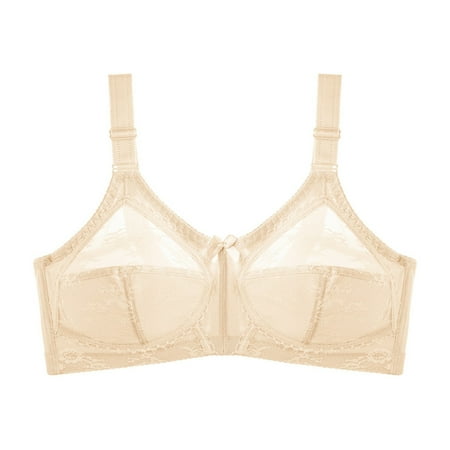 Ukumplol Womens Bras Full Cup Thin Large Size Bra Fixed Double Straps Buckle Sponge Transparent Lace Ladies Underwear Bras for Women No Underwire Tshirt Bras for Women Wireless Bra Beige 100C
